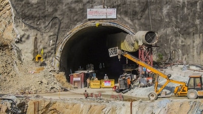 Uttarkashi: A view near the entrance of the Silkyara Tunnel during a rescue operation of 41 workers trapped inside it. (PTI) Uttarkashi: A view near the entrance of the Silkyara Tunnel during a rescue operation of 41 workers trapped inside it. (PTI)