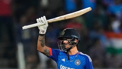 India's Ishan Kishan celebrates his half century during the second T20 International cricket match of a T20I series between India and Australia (PTI) India's Ishan Kishan celebrates his half century during the second T20 International cricket match of a T20I series between India and Australia (PTI)