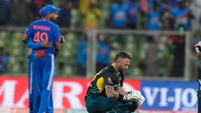Matthew Wade reacts after India won the second T20 against Australia at the Greenfield International Stadium in Thiruvananthapuram (PTI) Matthew Wade reacts after India won the second T20 against Australia at the Greenfield International Stadium in Thiruvananthapuram (PTI)