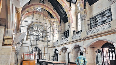 Revamp work in progress at the 160-year-old Allahabad Government Public Library. (Sheeraz Rizvi/ HT Photo) Revamp work in progress at the 160-year-old Allahabad Government Public Library. (Sheeraz Rizvi/ HT Photo)