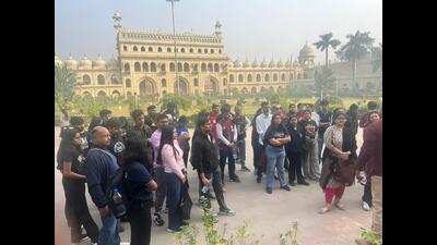 Students of destination marketing course of the Indian Institute of Management, Lucknow (IIML) during their heritage walk in Lucknow on November 26. (Sourced) Students of destination marketing course of the Indian Institute of Management, Lucknow (IIML) during their heritage walk in Lucknow on November 26. (Sourced)