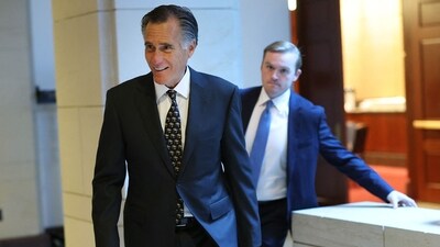 WASHINGTON, DC - SEPTEMBER 20: U.S. Sen. Mitt Romney (R-UT) arrives for a briefing on Ukraine at the U.S. Capitol on September 20, 2023 in Washington, DC. Kevin Dietsch/Getty Images/AFP (Photo by Kevin Dietsch / GETTY IMAGES NORTH AMERICA / Getty Images via AFP) (Getty Images via AFP) WASHINGTON, DC - SEPTEMBER 20: U.S. Sen. Mitt Romney (R-UT) arrives for a briefing on Ukraine at the U.S. Capitol on September 20, 2023 in Washington, DC. Kevin Dietsch/Getty Images/AFP (Photo by Kevin Dietsch / GETTY IMAGES NORTH AMERICA / Getty Images via AFP) (Getty Images via AFP)
