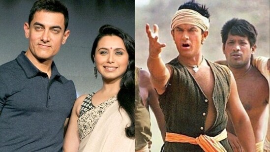 Rani Mukerji with Aamir Khan (L), a still from Lagaan.