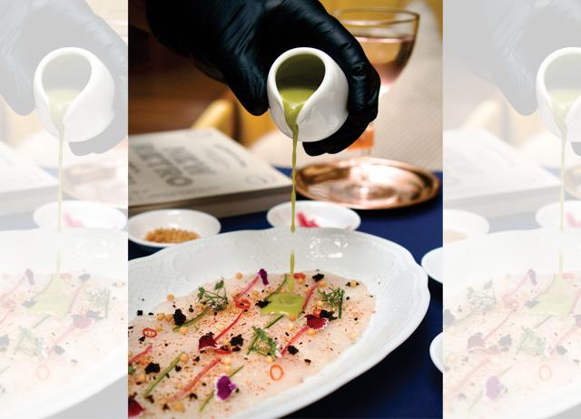 Manu Chandra is working with sea bass ceviche. (Shaun D’silva) Manu Chandra is working with sea bass ceviche. (Shaun D’silva)