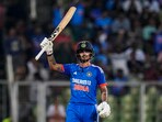 Ishan Kishan celebrates his half century during the second T20 International cricket match of a T20I series between India and Australia. Ishan Kishan celebrates his half century during the second T20 International cricket match of a T20I series between India and Australia.