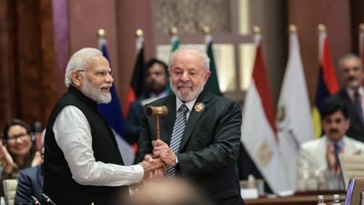 Prime Minister Narendra Modi handed over the gavel of the G20 Presidency to Brazilian President Luiz Inacio Lula Da Silva during Session 3 of the G20 Summit, (ANI) Prime Minister Narendra Modi handed over the gavel of the G20 Presidency to Brazilian President Luiz Inacio Lula Da Silva during Session 3 of the G20 Summit, (ANI)