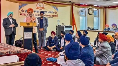 Ambassador Taranjit Singh Sandhu at the gurdwara on Sunday. (PTI) Ambassador Taranjit Singh Sandhu at the gurdwara on Sunday. (PTI)