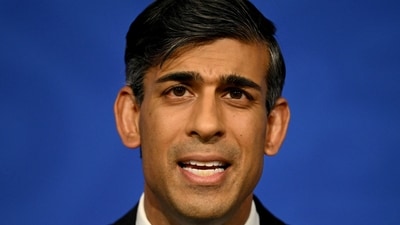Britain's prime minister Rishi Sunak holds a press conference. (Reuters)