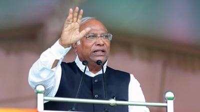 Congress President Mallikarjun Kharge addresses a public meeting ahead of the Telangana Assembly elections, at Narsapur, in Medak on Monday. (ANI) Congress President Mallikarjun Kharge addresses a public meeting ahead of the Telangana Assembly elections, at Narsapur, in Medak on Monday. (ANI)