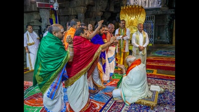 Prime Minister Narendra Modi visits the Sri Venkateswara Swamy temple, in Tirumala, Monday. (PTI) Prime Minister Narendra Modi visits the Sri Venkateswara Swamy temple, in Tirumala, Monday. (PTI)