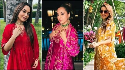 Sonakshi Sinha is currently attending a wedding and is delighting her followers on social media by sharing updates of all the stunning outfits she wore to the marriage ceremonies. With the ensembles, the actor dropped the ultimate bridesmaid fashion guide for the wedding season. So, if you need sartorial inspiration, scroll ahead to check out her steal-worthy fits. (Instagram) Sonakshi Sinha is currently attending a wedding and is delighting her followers on social media by sharing updates of all the stunning outfits she wore to the marriage ceremonies. With the ensembles, the actor dropped the ultimate bridesmaid fashion guide for the wedding season. So, if you need sartorial inspiration, scroll ahead to check out her steal-worthy fits. (Instagram)
