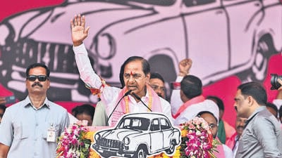 Telangana chief minister and BRS president K Chandrashekar Rao in Kamareddy on November 9. (PTI)
