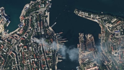 Russia-Ukraine War: An aerial view of the city of Sevastopol after a missile attack struck the headquarters of Moscow's Black Sea fleet in annexed Crimea. (AFP) Russia-Ukraine War: An aerial view of the city of Sevastopol after a missile attack struck the headquarters of Moscow's Black Sea fleet in annexed Crimea. (AFP)