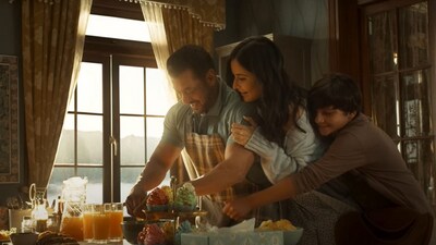 Salman Khan and Katrina Kaif in a still from Tiger 3. Salman Khan and Katrina Kaif in a still from Tiger 3.