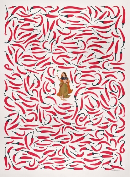 Madan Meena's artworks showcase Kota-Bundi style on fabric. Madan Meena's artworks showcase Kota-Bundi style on fabric.