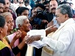 Karnataka Chief Minister Siddaramaiah receives complaints from the public during a day-long Janata Darshan at CM's residential office Krishna, in Bengaluru on Monday. (ANI Photo)
Karnataka Chief Minister Siddaramaiah receives complaints from the public during a day-long Janata Darshan at CM's residential office Krishna, in Bengaluru on Monday. (ANI Photo)