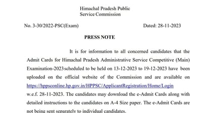 HPPSC HPAS Main Exam 2023 to start on Dec 13 HPPSC HPAS Main Exam 2023 to start on Dec 13