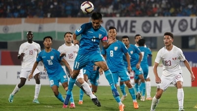Sunil Chhetri in action against Qatar (REUTERS)