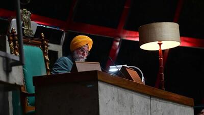 Speaker Punjab Vidhan Sabha Kultar Singh Sandhwa during the first day of Vidhan sabha session at Chandigarh on Tuesday. (Ravi Kumar/HT) Speaker Punjab Vidhan Sabha Kultar Singh Sandhwa during the first day of Vidhan sabha session at Chandigarh on Tuesday. (Ravi Kumar/HT)