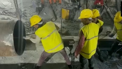 The first visuals of manual drilling inside the Silkyara tunnel in Uttarakhand's Uttarkashi were released by news agency ANI. The first visuals of manual drilling inside the Silkyara tunnel in Uttarakhand's Uttarkashi were released by news agency ANI.