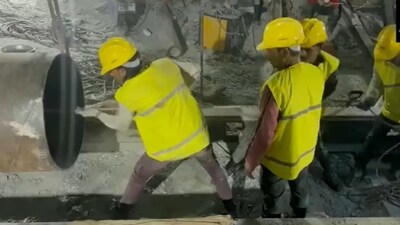 The first visuals of manual drilling inside the Silkyara tunnel in Uttarakhand's Uttarkashi were released by news agency ANI. The first visuals of manual drilling inside the Silkyara tunnel in Uttarakhand's Uttarkashi were released by news agency ANI.