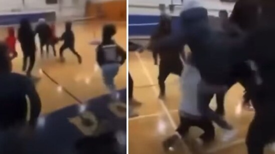 A horrifying video shows a brawl breaking out at a North Carolina high school, which resulted in a student’s death (Facebook)