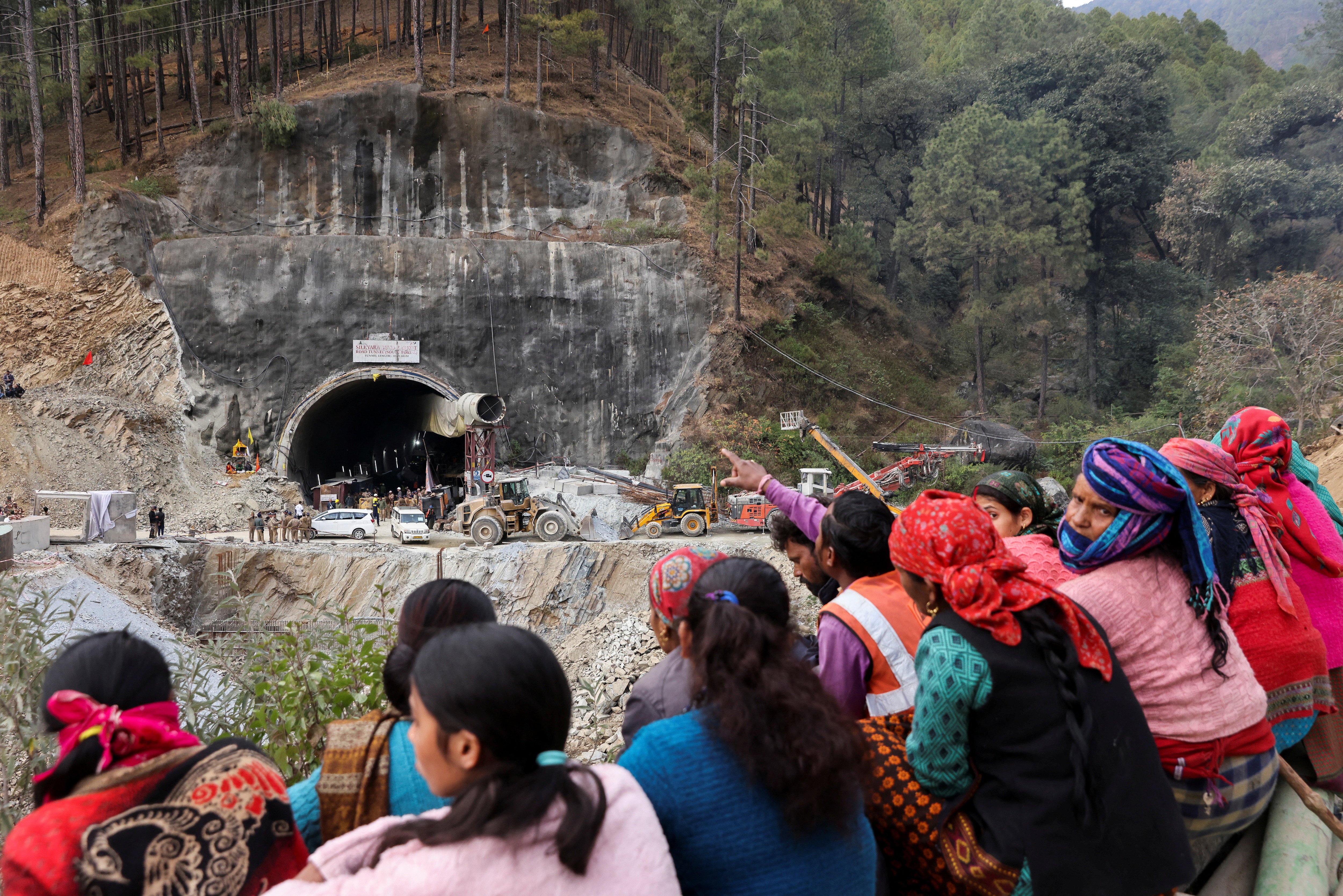 People wait outside a tunnel where rescue operations are underway to rescue trapped workers, after the tunnel collapsed, in Uttarkashi in the northern state of Uttarakhand, India, November 28, 2023. REUTERS/Francis Mascarenhas (REUTERS)