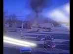 A horrifying video has captured the moment a business exploded in Hillsboro, Ohio on Tuesday (X) A horrifying video has captured the moment a business exploded in Hillsboro, Ohio on Tuesday (X)