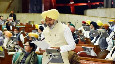 Finance, planning, excise and taxation minister Harpal Singh Cheema speaking in the House on Wednesday. (HT Photo)