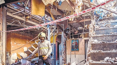 Mumbai, India - Nov. 29, 2023: House collapse has been reported due to a cylinder blast at Chembur area in Mumbai, India, on Wednesday, November 29, 2023. (Photo by Satish Bate/ Hindustan Times) (Hindustan Times) Mumbai, India - Nov. 29, 2023: House collapse has been reported due to a cylinder blast at Chembur area in Mumbai, India, on Wednesday, November 29, 2023. (Photo by Satish Bate/ Hindustan Times) (Hindustan Times)