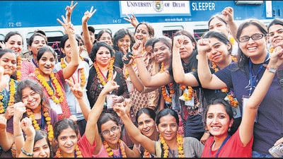 New Delhi, India-July 08 : Students from Delhi University before boarding in “GYANODAYA EXPRESS – AN EDUCATIONAL TRAIN JOURNEY” aiming to broaden the horizons of learning beyond the class room launched by Delhi University at Safdarjung railway station in New Delhi on Sunday,July 08, 2012 . ( Photo by Arvind Yadav /Hindustan Times )