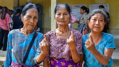 Voters show their fingers marked with indelible ink after casting their votes for Mizoram Assembly elections (PTI) Voters show their fingers marked with indelible ink after casting their votes for Mizoram Assembly elections (PTI)