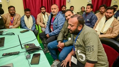 Rescued workers during a telephonic conversation with Prime Minister Narendra Modi after they were successfully rescued. (PTI) Rescued workers during a telephonic conversation with Prime Minister Narendra Modi after they were successfully rescued. (PTI)