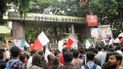 Supporters of Left Front student organisations protest in front of the Jadavpur University campus in Kolkata over the death of a first-year student in August. (ANI file photo) Supporters of Left Front student organisations protest in front of the Jadavpur University campus in Kolkata over the death of a first-year student in August. (ANI file photo)