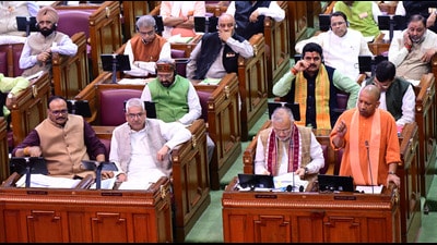 UP chief minister Yogi Adityanath addressing the winter session of the UP assembly on Wednesday. (Deepak Gupta Hindustan Times) UP chief minister Yogi Adityanath addressing the winter session of the UP assembly on Wednesday. (Deepak Gupta Hindustan Times)