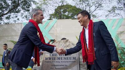 US Ambassador to India Eric Garcetti (left) and Arunachal Pradesh CM Pema Khandu at Pasighat on Wednesday (CMO-Aruncahal Pradesh)
