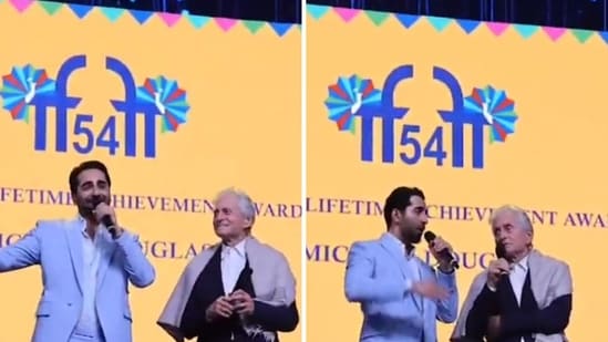 Ayushmann Khurrana assisted Michael Douglas to say a few words in Hindi.