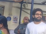 Allu Arjun standing in a queue to cast his vote on Thursday morning in Hyderabad. 