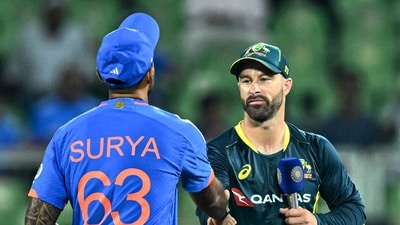 Suryakumar Yadav and Australian skipper Matthew Wade during the toss ahead of the third T20 international cricket match of the T20I series between India and Australia, at Barsapara Cricket Stadium (ICC Twitter) Suryakumar Yadav and Australian skipper Matthew Wade during the toss ahead of the third T20 international cricket match of the T20I series between India and Australia, at Barsapara Cricket Stadium (ICC Twitter)