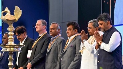 Karnataka CM Siddaramaiah with DCM DK Shivakumar during the inauguration of Bengaluru Tech Summit 2023. (ANI Photo) (Savitha) Karnataka CM Siddaramaiah with DCM DK Shivakumar during the inauguration of Bengaluru Tech Summit 2023. (ANI Photo) (Savitha)