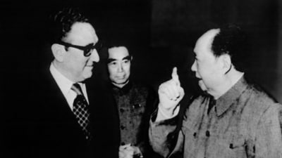 Former US secretary of state Henry Kissinger with former Chinese Chairman Mao Sedong and Premier Zhou Enlai in 1973 in Beijing.&nbsp; (AFP)