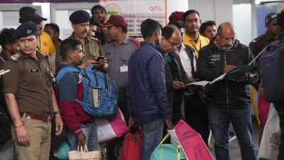 Jharkhand workers who were rescued from the Silkyara tunnel leave for their home state after a health check-up at AIIMS, in Rishikesh (PTI) Jharkhand workers who were rescued from the Silkyara tunnel leave for their home state after a health check-up at AIIMS, in Rishikesh (PTI)