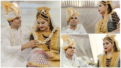 Randeep Hooda and Lin Laishram tied the knot in a traditional Meitei wedding ceremony in Imphal on Wednesday. (Instagram/@randeephooda) Randeep Hooda and Lin Laishram tied the knot in a traditional Meitei wedding ceremony in Imphal on Wednesday. (Instagram/@randeephooda)