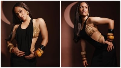 Masaba Gupta looks stunning at the annual Vogue Forces of Fashion in a black dress and biscuit-colored lingerie from her upcoming collection. (Instagram/@masabagupta) Masaba Gupta looks stunning at the annual Vogue Forces of Fashion in a black dress and biscuit-colored lingerie from her upcoming collection. (Instagram/@masabagupta)
