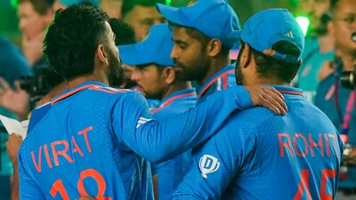 India's Rohit Sharma, Virat Kohli and other players during the presentation ceremony of the ICC Men's Cricket World Cup 2023 at the Narendra Modi Stadium, in Ahmedabad (PTI) India's Rohit Sharma, Virat Kohli and other players during the presentation ceremony of the ICC Men's Cricket World Cup 2023 at the Narendra Modi Stadium, in Ahmedabad (PTI)