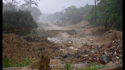 The primary road between Chandigarh’s industrial area and railway station remains damaged five months after heavy rains caused a trail of destruction in the city. (Sant Arora/ HT)