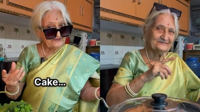 Vijay Nishchal baking a cake while jamming to a Drake's song. (Instagram/@dadikirasoi01)