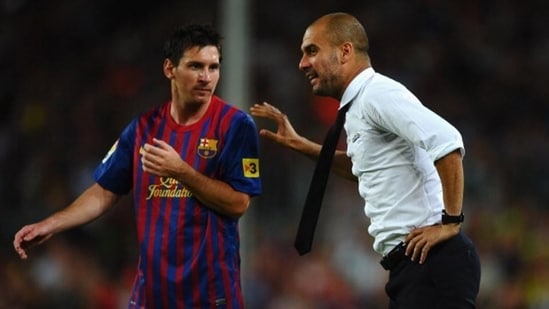 Lionel Messi and Pep Guardiola won three La Liga titles and two Champions Leagues together at Barcelona. (Getty Images)
