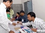 Siddipet [Telangana], Nov 30 (ANI): Telangana CM and BRS Chief K. Chandrasekhar Rao gets his finger marked with ink as he casts his vote for the Telangana Assembly elections, at Chintamadaka village in Siddipet on Thursday. (ANI Photo)(BRS Party-X)