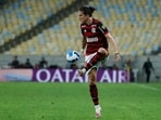 Filipe Luis of Brazil's Flamengo controls the ball during a Copa Libertadores match.